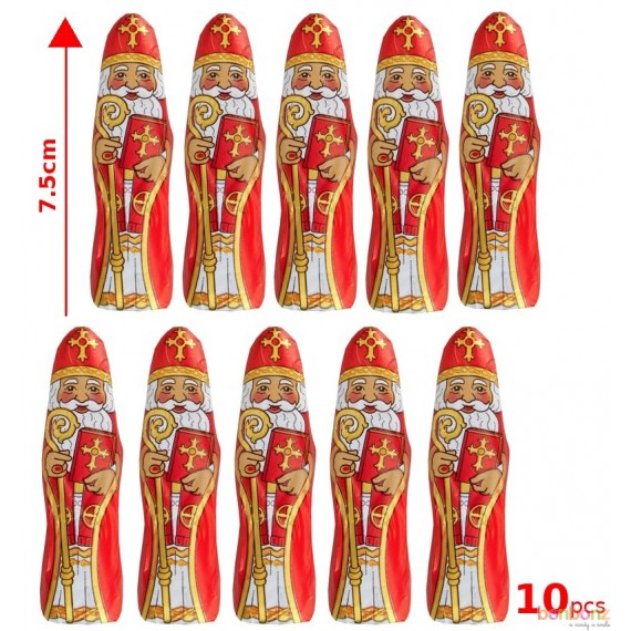 Sujets en chocolat au lait de Saint-Nicolas - 7.2cm - emb. feuille alu  - (5.5gr/pc, 10 pc)