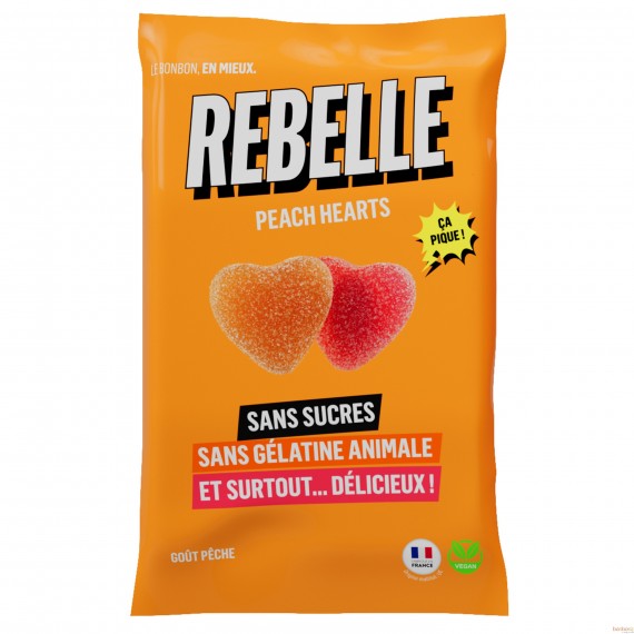 Bonbons coeurs à la peche - sans sucre - 50 gr - bonbons Rebelle